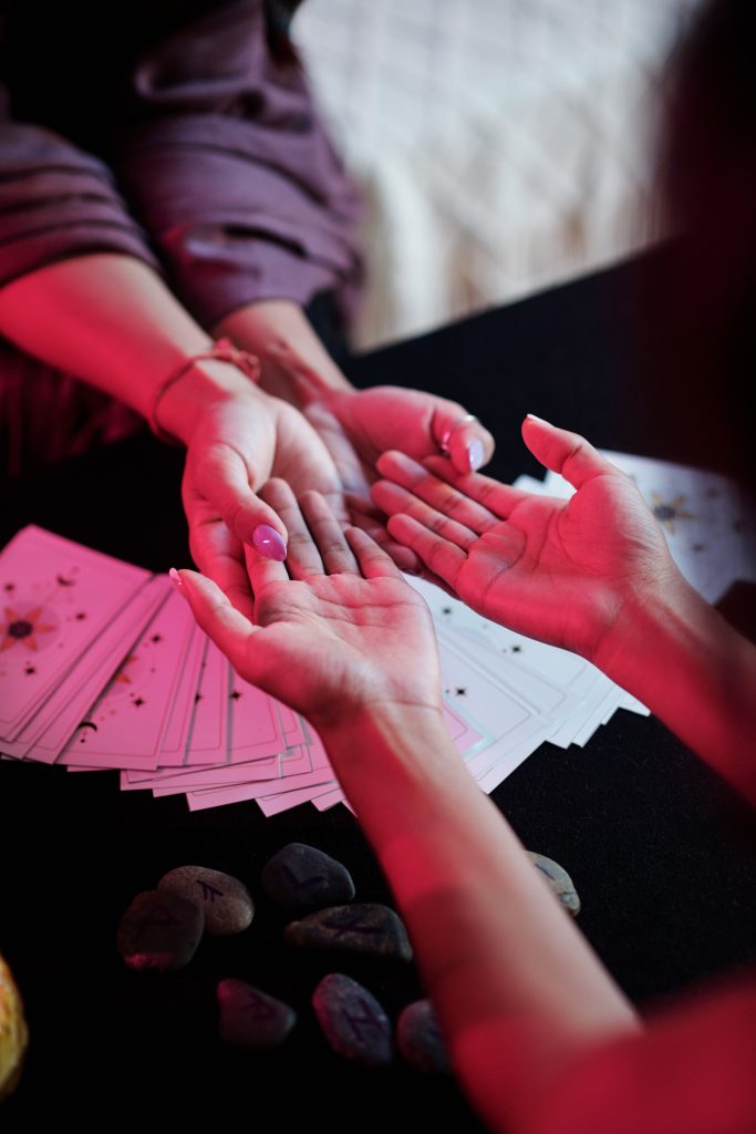 palm reading over a table